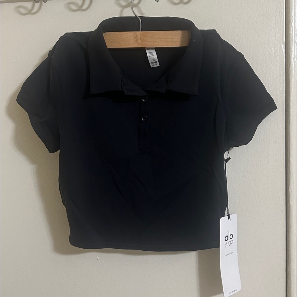 NWT Alo Yoga Black Choice Cropped Polo Small - Picture 3 of 5